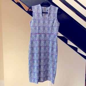 Women’s Nina Leonard Sleeveless Navy/White/Purple Houndstooth Dress, Size S